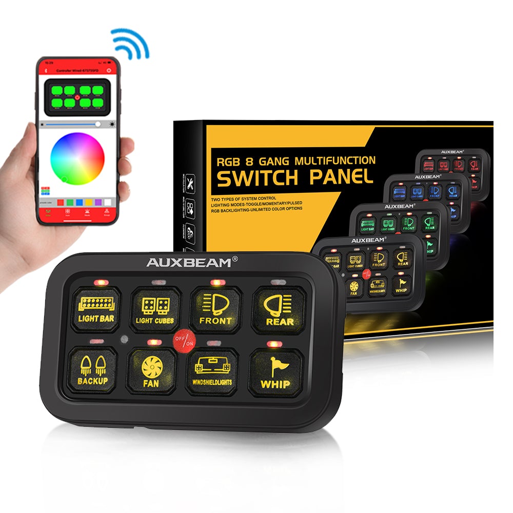 Auxbeam 8 Switch Panel +Bluetooth – Level Up Suspension